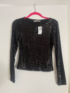 NWT Abercrombie & Fitch Black Sequin Long Sleeve Tee